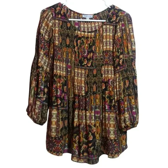 Floral & Ivy 3/4 Sleeve Paisley Blouse Bohemian Retro Multicolor Size M - Picture 1 of 7